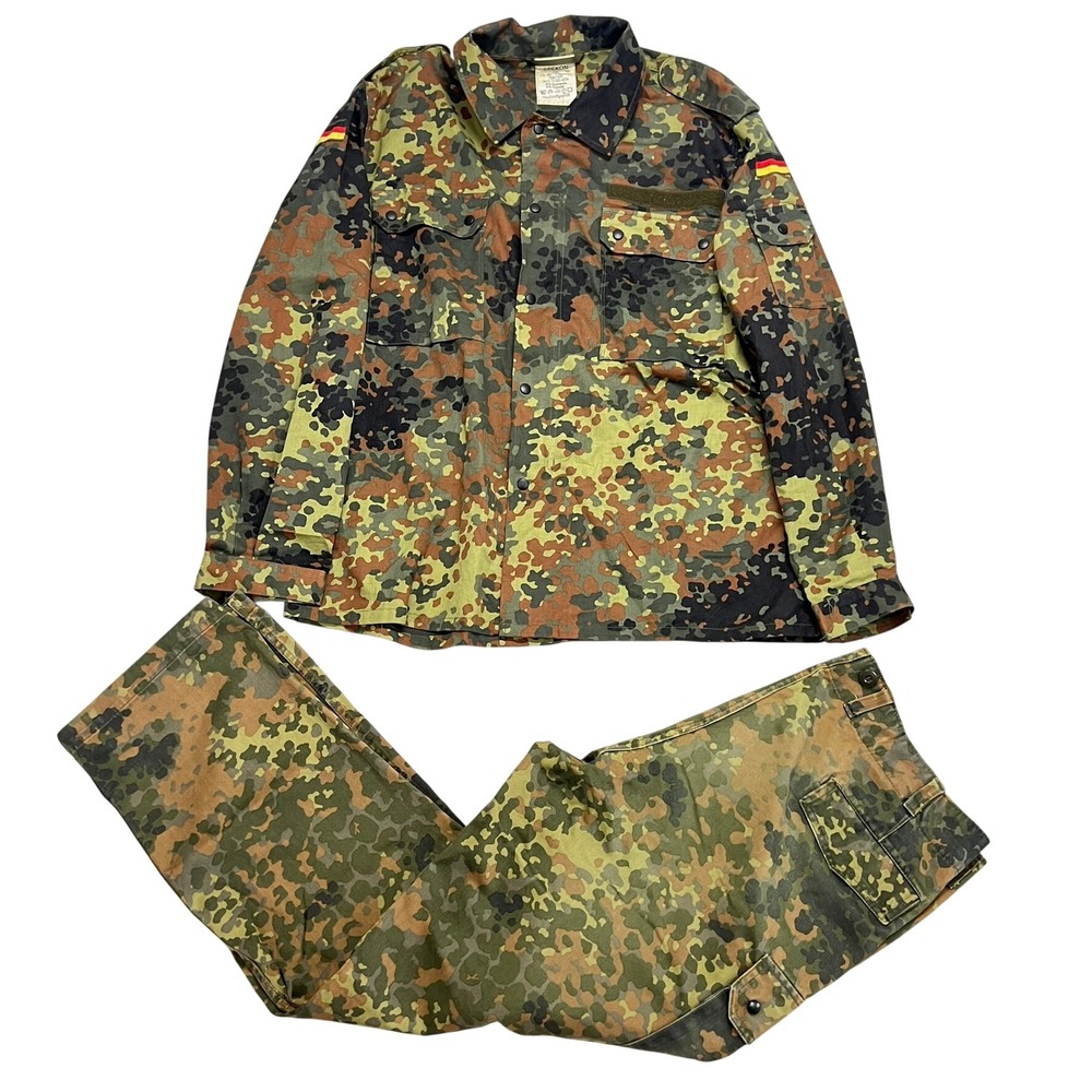 Vintage German Flecktarn Camo Field Jacket XL Cargo Pants Set 38x31 Military